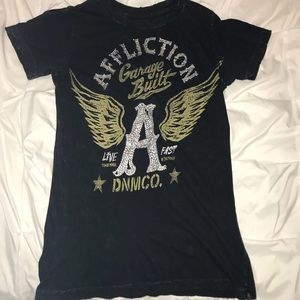 Affliction Embellished Tee with Vintage Look S